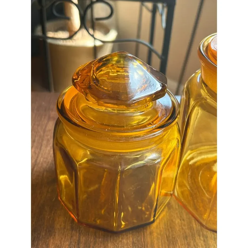 LE Smith Amber glass canisters jars 6 & 8 inch